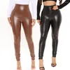 Calça feminina 2023 Cantura alta feminina elástica Slim Pu Troushers Biker Biker Couro apertado Temperamento Moda magro