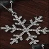 Pendant Necklaces Fashion Rhinestone Snowflake Long Chian Sweater Chain Double Layers Snow Necklace For Women Christmas Gift Drop De Otaoq
