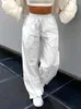 Kvinnors byxor kvinnor brett ben vit dragkonstlast överdimensionerade lösa svettbyxor grunge streetwear casual elastiska raka byxor