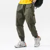 Мужские брюки осень эластичная талия в стиле моды с несколькими карго мужчинами молодые свободные повседневные твердые брюки для Malemen's Boun22