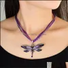 Pendant Necklaces Vintage Dragonfly Ribbon Cord Necklace Purple Red Green Crystal Bead Jewelry For Women Girls Drop Delivery Pendants Ot4Vf