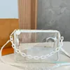 82 Diseñador de marca de moda Bolso de mujer de cuero personalizado Patrón de impresión completo Bolso transparente y exquisito Bolso de un hombro tipo bandolera Negro