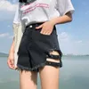 Damskie spodenki seksowne kobiety dżins z paskami obie strony puste nitki krótkie dżinsy femme pośladki streetwear vintage Pants Pantelones Mujer