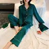 Women's Sleepwear SURE YOU LIKE Spring/Autumn Women Pajamas Set Long Sleeve Ice Silk 3pcs Pajymas Sets Home Loose Leisure Nightwear Suit