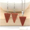 Earrings Necklace Triangle Shape Gemstone Pendant Set Natural Crystal Quartz Healing Point Necklaces Stone Jewelry Sets For Women Dhljp
