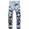 Jeans pour hommes Designer Jeans Lettre Star Hoel Mode Pantalones Jean pour pantalon déchiré Hip Hop High Street Pantalon American Fighter Vaqueros Noir b