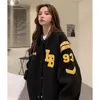 Kvinnorjackor Deeptown Baseball Jacket Kvinnor Vintage Korean Fashion Streetwear Autumn Aesthetic Bomber Black Jackets Overized Heavy College 230202