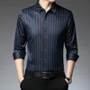 Mens Casual Shirts Brand Designer Luxury Silk Shirts Long Sleeve Dress Shirts Men Korean Slim Fit Casual Striped Camisa Masculina C844 230202