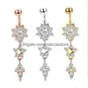 Navel Bell Button Rings New Indian Dangle Belly Bars Gold Piercing Crystal Flower Body Jewelry Gd333 L Drop Delivery Dhaob