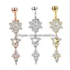 Nombril Bell Button Anneaux New Indian Dangle Belly Bars Or Piercing Cristal Fleur Corps Bijoux Gd333 L Drop Delivery Dhaob