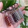 Подвесные ожерелья Sier Color Natural Gem Stone Collese для женщин гексагонально -сердолианский красный агат фиолетовый кристалл Pendum Drop D Dhgarden Dhos5
