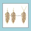 Dangle Chandelier Fashion Love Wings Bohemian Feather Leaf Crystal Pendant Link Chain Necklace Or Earrins Women Valentines Day Gif Otkrx