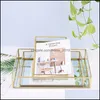 Badezimmer-Aufbewahrungsorganisation Glas-Make-up-Organizer-Box Kosmetik mit goldenem Rand Schmuck Pinsel Lippenstift Drop Lieferung Home Garde Dh1Xh