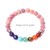 Perlé 7 Chakra 8 Mm Rouge Agate Patinée Pierre Brin Bracelet Perles Rondes Bracelets Énergie De Guérison Yoga Pour Hommes Femmes Bijoux Dhgarden Dhig4