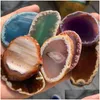 Charmes 4055Mm Naturel Bleu Rouge Vert Violet Agate Tranche Pierre Cloche Du Vent Tablette Diy Chandail Chaîne Pendentif Ornements Pour La Maison Jewe Dhgarden Dhgtw