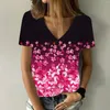 Women's T Shirts 2023 Women's Fashion Flower Painting Shirt Summer Female Floral Print V Neck Basic Tops Casual Plu Szie 3D