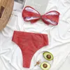 Women's Swimwear Chili Girl Waist Bikinis 2023 Swimsuits Bandeau Women Shiny Bow Biquini Solid Strapless Bathers Bathing Suit