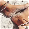 Anklets 2st/set handgjorda naturliga sn￤ckskal f￶r kvinnor skal fot smycken sommar strand vaxrep armband bohemian droppleverans otzre