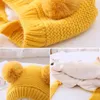 Hair Accessories Winter Warm Knitted Lacing Baby Cap Cute Double Pompom Boy Girl Hat Kids Toddler Ear Protection Beanie Solid Bonnet