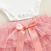 Clothing Sets 018M Baby Girls Birthday One Year Clothes Set Long Sleeve Letter 100% Cotton Bodysuits Layered Mesh Skirt Headband 230202