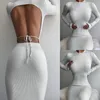 Casual jurken dames bodycon jurk sexy halter kanten witte strakke strakke strakke lange mouw elegante feestkantoor wrap billen koker rok