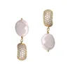 Boucles d'oreilles pendantes en acier inoxydable, cerceau tendance en Zircon naturel baroque, véritable perle, bijoux pour femmes, Kit de perçage d'oreille goutte