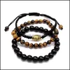 Fios de mi￧angas 3 PCs/ lote Breads Bracelets Red String corda Bracelete tran￧ada Homem Men Bead Buddha Tiger Eye Black Natural Stone por atacado Otbjg