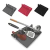 Table Mats & Pads Kitchen Silicone Spoon Rest 2 In 1 Holder With Drip Pad For Countertop Hang Hole Design BlackMats