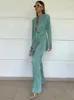 Women's Two Piece Pants Sumuyoo Autumn Pleated Set Bodycon Slit Trosuer Suits Fashion Lace-Up Long Sleeve Blazer 2 Sets Womens Outfits