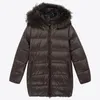 Mens Duck Down Jackets Coat Winter with Fur Collar Long Parkas Brown Outwear