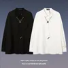 Mens Casual Shirts High Street Loose Drape Shirt Mens and Womens Medium Long Sleeved Shirt with Tie Chain Inside 230202