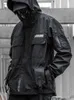 メンズジャケットPFNW春と秋の服を着る機能的なルーズジャケットコートソリッドブラックフード付き風力スプライシングウインドブレーカーパンク12A5324 230202