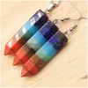 Oorbellen ketting chakra vorm natuursteen hanger set genezing kristal regenboog edelsteen sieraden sets voor vrouwen drop levering dhodb