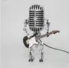 Decorative Objects Figurines Vintage Microphone Robot Lamp Play Guitar Desk LED Light Miniatures Crafts Lighting Office Home Decoration 230201