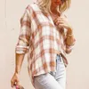 Kvinnors blusar Business Casual Tops Women Plaid Light Weight Shirts Långärmad knapp tunika T -shirt för