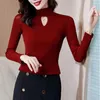 Women's T Shirts Mesh Bottoming Shirt 2023 Hollowed-out Semi-high Collar Slim Autumn Clothes Solid Color Women ClothingWomen's