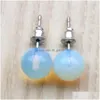 Saplama 10mm Doğal Taş Kristal Küpe Tiger Göz Gül Kuvars Turquoises Ametist Opal Boncuklar Kadınlar için Küpe Dal Dönüşü Dhgarden DH2HV