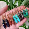 Charm Wire Wrap Charms in pietra naturale Orecchini pendenti Ametiste esagonali Lapis Quarzo viola Cristallo rosa Orecchino Chakra Pendu Dhgarden Dh4Ap