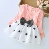 Kız Elbise Vestidos Bebek Giysileri Bahar Sonbahar Polka Dot Bowknot Mesh Uzun Kollu Noel Elbise Çocuklar Bebes Toddlers Doğum Günü