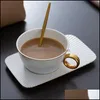Kubki europejski biały kości China Puchar kawy Zestaw prostokątny z łyżką wysokie kolor latte popołudniowe filiżanki prezent upuszczenie dostawy do domu gar dhbbt