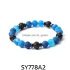 Z koraliki 8 mm matowy niebieski pasek Agat Kamienne koraliki Hematytowe Lava Strand Bracelety dla kobiet mężczyzn Joga Buddha Biżuteria Energy Drop D Dhgarden Dh8q1