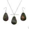 Earrings Necklace Teardrop Stone Jewelry Set Natural Gemstone Pendant And For Women Gift Love Wish Drop Delivery Sets Dhbd8