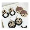 Dangle Chandelier Splicing Wood Genuine Leather Earrings For Women Horse Hair Leopard Cow Color Round Pendant Fashion Jewelry Drop Otvwy