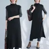 Casual Dresses Korea Style Open Split Black Knitted Sweater Dress Sleeveless Office Lady Outwear Work Slim Women Midi Autumn