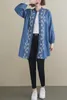 Camicette da donna Superaen oversize ricamo alla moda sciolta camicia lunga cardigan manica denim d'autunno femminile e top invernali