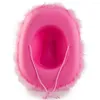 Berets Pink Cowgirl Hat With Feather Boa Fluffy Brim Cowboy Feathers For Bachelorette Costume Party Play Dress-Up