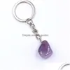 Porte-clés Irregar Cubic Natural Crytal Stone Keychains Sier Color Healing Crystals Car Decor Keyrings Keyholder For Women Me Dhgarden Dh3Tv