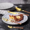 Ensembles de vaisselle 24 pièces ensemble de vaisselle avec support marbre couleur acier inoxydable couteau à steak dîner fourchette cuillère couverts pour la maison cuisine fête