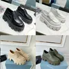 Designer Shoes Monolith Loafers Soft Cowhide Shoes Rubber Platform Sneakers Black Shiny Leather Slipper Thick Bottom Shoe Chunky Round Head Sneaker With Box