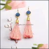 Charm Fashion Handmade Bohemia Colorf Tassel Dangle Earrings Natural Resin Druzy Stone Pendant Earring For Women Gold Plated Hook Je Ot94N